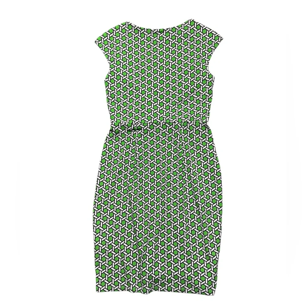 Maggy London Faux Wrap Geometric Print Dress Womens Petite‎ Size 4P Green White